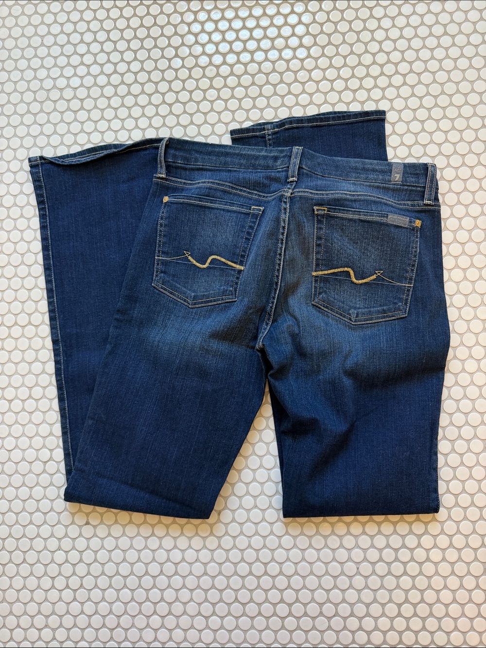 7 For All Mankind Dark Blue Flare Jeans - Picture 3 of 4